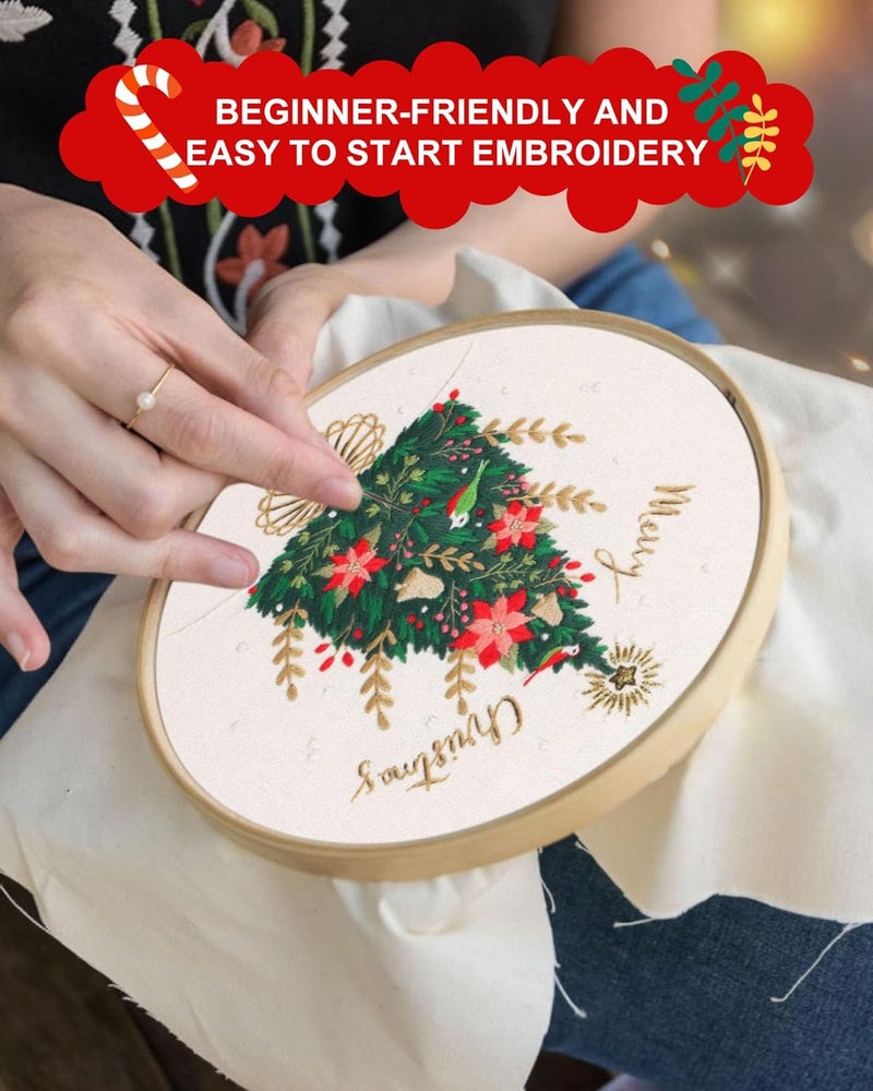 Santune Embroidery Kit - 3pcs Christmas Embroidery Patterns for Beginners with Instructions Cross Stitch Kits for Adults with 1 Embroidery Hoops, Color Threads and Needles, Good Hobbies for Women - Image 2